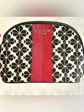 Kate Spade New York Women's  Flower Jacquard Stripe large dome cosmetic bag